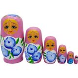 Ahşap Matruşka Bebek Altılı Set Gül Pembe - Standart