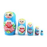 Ahşap Matruşka Bebek Beşli Set Mavi