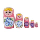 Ahşap Matruşka Bebek Beşli Set Pembe