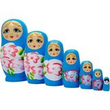 Ahşap Matruşka Bebek Yedili Set Mavi
