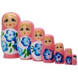 Ahşap Matruşka Bebek Yedili Set Pembe
