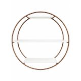 Ahşap Metal Yuvarlak Duvar Rafı Beyaz 45x45x13 cm | Üç Bölümlü Tasarım, Küçük Bölme: 12x15 cm, Büyük Bölme: 12x47 cm, Duvara Monte, Ahşap & Metal