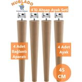 Ahşap Mobilya Ayağı 4 Adet Aparatlı 45 cm Sehpa Zigon Orta Masa Puf Tabure Tv Ünitesi Ayakları M8 - Titreşim - Çamaşır Bulaşık