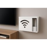 Ahşap Modem Saklama Kutusu Dekoratif WiFi Saklama Kutusu Demonte 35 X 40 cm Sürgülü Kapak Wi-Fi Desenli