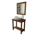 Ahşap Modern Masif Banyo Dolabı Seti - Doğal Görünüm Ceviz Ağacı 70x60x40