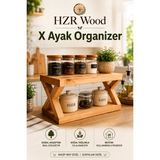 Ahşap Mutfak Organizeri Ahşap Organizer x Ayaklı Baharatlık Rafı Tezgah Üstü Düzenleyici - 1