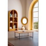 Ahşap Orta Sehpa 60x90 Modern Metal Ayak Siyah Tam Çerçeve Çam Desen Salon Ofis Balkon Sehpası