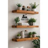 AHŞAP ÖTESİ 3’lü Doğal Ahşap Duvar Rafı 50x14 & 70x14 cm Gizli Askı Sistemli Yüzer Raf | Salon & Kahve Köşesi