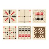 Ahşap Oyun Seti 6lı. Dama+3 Taş+9 Taş+bihar+surakarta+tic-tac-toe