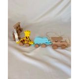 Ahşap Oyuncak Safari Tren | El Yapımı Montessori Çek Çocuk Treni | Tiny Wood - renk - Açık Mavi