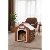 Ahşap Özel İsim Baskılı Dekoratif Kedi Evi-kulübesi, Kediler İçin Kulübe, Kedi Kulübesi Ceviz kahverengi
