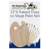 Ahşap Palet Oval Naturel 12 Li Resim Fırçası Seti 1 Paket Yuvarlak Ve Kesik Uçlu Boyama Fırçası Akrilik Yağlı Guaj Boya