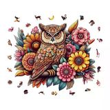 Ahşap Puzzle Yetişkin - Çiçekli Baykuş - 300 Parça, 29 X 33 Cm - Yapıştırıcı Folyo Dahil - Benzersiz Şekilli Parçalar & Özel Figürler -
