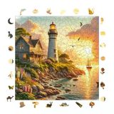 Ahşap Puzzle Yetişkin - Deniz Fenerinde Gün Batımı - 353 Parça, 29 X 29 Cm - Yapıştırıcı Folyo Dahil - Benzersiz Şekilli Parçalar & Özel