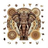 Ahşap Puzzle Yetişkin - Majestik Mandala Fil - 250 Parça, 29 X 28 Cm - Yapıştırıcı Folyo Dahil - Benzersiz Şekilli Parçalar & Özel Figürle