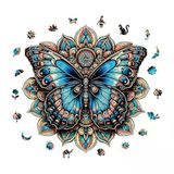 Ahşap Puzzle Yetişkin - Mandala Kelebeği - 250 Parça, 29 X 29 Cm - Yapıştırıcı Folyo Dahil - Benzersiz Şekilli Parçalar & Özel Figürler - Wz-06