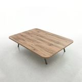 Ahşap Renk Oval Kenarlı Katlanabilir Yer Sofrası Ve Yemek Masası 119X69 Cm Metal Ayaklı 6 Kişilik Masa