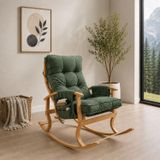 Ahşap Sallanan Sandalye Tv Dinlenme Emzirme Baba Okuma Koltuğu Ergonomik Minderli Çift Cepli Yeşil
