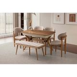 Ahşap Salon Çınar Yemek Masa Sandalye Takımı Ortadan Açılır Büyüyen 4 Sandalye 1 Bench 80 x 130 cm - 80 x 130 cm