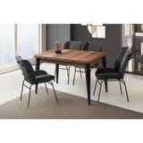 Ahşap Salon Yemek Masa Sandalye Takımı 4 Yonca Sandalyeli Yandan Açılır Büyüyen Ceviz 110 x 70 cm - Kahverengi