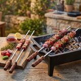 Ahşap Saplı Kalın Kare Mangal Şişi - 50 Cm - Güvenli Tutuş