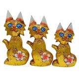 Ahşap Simli Üçlü Kedi Dekoratif Biblo No.2 17 cm