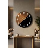 Ahşap Siyah Ceviz Mobilyaa Renk Desenli Hediyelik Sessiz Duvar Saati 50cm Siyah Ceviz