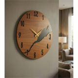 Ahşap Siyah Ceviz Renk Desenli Hediyelik Sessiz Duvar Saati 50cm Ceviz