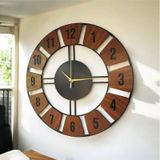 Ahşap Siyah Ceviz Renk Desenli Sayılı Hediyelik Sessiz Duvar Saati 50cm Kahverengi
