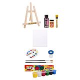Ahşap Şövale Fuşya Renge Boyama Ve 25X35 Tuval Funny Kids 6 Renk X 15 Ml Akrilik Boya Başlangıç Seti
