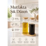 Ahşap Standlı 2'li Cam Yağdanlık Sirkelik Seti 400 ml | Bambu Kapaklı