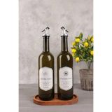 Ahşap Standlı Damlatmaz Başlıklı Amber 2'li 750 Ml Zeytinyağı Sıvıyağ Şişesi Yağdanlık Yağlık Çok Renkli