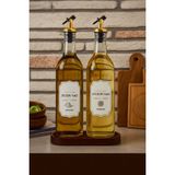 Ahşap Standlı Koyu Renk 2'li Yağ ve Sirke Şişesi Gold Kapaklı 750 ml Yağdanlık Zeytinyağ Sıvıyağ Şişesi