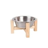 Ahşap Standlı Seramik Dekoratif Kedi Köpek Mama Ve Su Kabı (Gri)