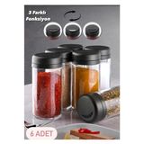 Ahşap Standlı Spice 6'Lı Set Döner Kapak Cam Baharatlık Tuzluk Biberlik Seti 250Cc