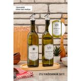 Ahşap Stantlı 2'li Yağ Şişesi - Zeytinyağı Sıvıyağ Şişesi - Dekoratif Yağdanlık Yağlık 750 ml - Açık Yeşil