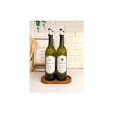 Ahşap Stantlı Amber 2'li 750 ml Zeytinyağı Sıvıyağ Şişesi Yağdanlık Yağlık - Yeşil - 775 ml