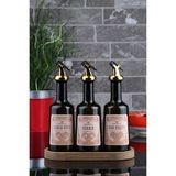 Ahşap Stantlı Gold Başlıklı 3'lü 250 ml Sirke | Nar Ekşisi ve Limon Suyu Sosluk Seti Cam Yağdanlık