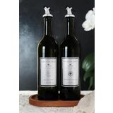 Ahşap Stantlı Gümüş Tasarım Amber 2'li 750 ml Zeytinyağı Sıvıyağ Şişesi Yağdanlık Yağlık