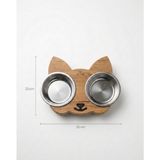 Ahşap Stantlı Kedi Mama ve Su Kabı | Çift Çelik Kaseli Kedi Mama Kabı