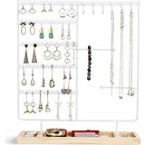 Ahşap Tabanlı Masaüstü Kolye Küpe Bileklik Takı Aksesuar Organizer Standı AL5462 (Beyaz)