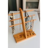 Ahşap Takı Organizer, Pratik Bilezik Yüzük Kolye Askısı, Aksesuar Düzenleyici Stand, 30X30CM - Doğal