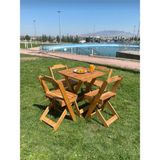 Ahşap Teslim Ahşap Katlanır Bahçe Balkon Mutfak Masa Sandalyesi 4 Kişilik Bistro Set - 5