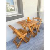 Ahşap Teslim Masif Ahşap Katlanır Bahçe Balkon Masası ve 2 Sandalye Seti - Dış Mekan Mutfak Takımı - 3