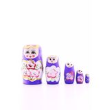 Ahşap Tombul İç İçe Matruşka Bebek Mor Set 5li Büyük Boy