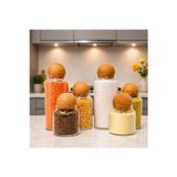 Ahşap Top Kapaklı Cam Saklama Kavanozu Seti 1400 Ml 800 Ml 500 Ml