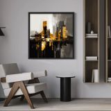Ahşap Traverten Dokulu Soyut Tablo, Black Gold Cıty