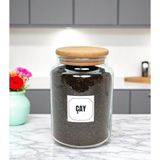 Ahşap Vakum Kapaklı Cam Saklama Kavanozu 800 ml Çay Etiketi Hediyeli - Açık Kahverengi - Şeffaf - 1 Adet