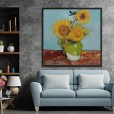 Ahşap Yağlı Boya Dokulu Tablo Van Gogh Ayçiçekleri