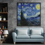 Ahşap Yağlı Boya Dokulu Tablo Van Gogh Yıldızlı Gece